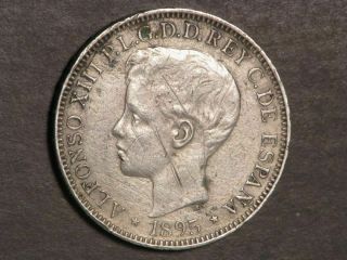 Puerto Rico 1895pgv 1 Peso Silver Crown Vf