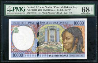 Central African States 10000 Francs 2000 P 305ff Gem Unc Pmg 68 Epq High