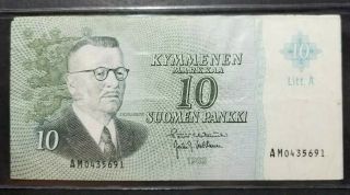 Banknote,  Finland,  10 Markkaa,  1963,  1963,  Km:104a,  Vf Very Difficult Notes Find