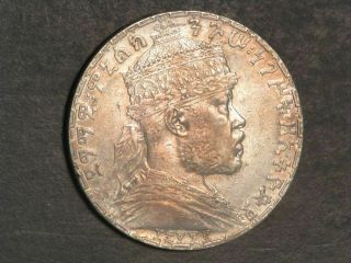 Ethiopia 1902 - 03 (ee1895a) 1 Birr Silver Crown Unc