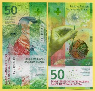 Switzerland 50 Franken P - 77 2015 (2016) Sign.  Studer & Zurbrügg Unc Banknote