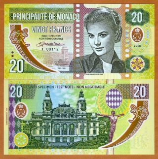 Monaco,  20 Francs,  2018 Private Issue Clear Window Polymer Grace Kelly
