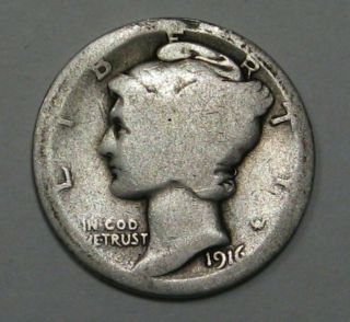 Key - Date 1916 - D Silver Mercury Dime.
