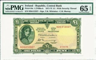 Central Bank Ireland - Republic 1 Pound 1975 Pmg 65epq