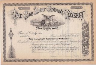 The Gaslight Company Of Waverly (tioga Co. ,  Ny).  Unissued Stock Certificate