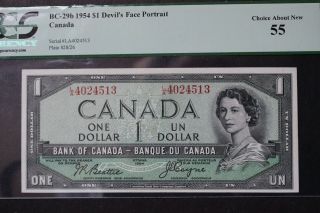 1954 BANK OF CANADA $1 ONE Dollars Devil ' s Face BC - 29b ABOUT 55 2