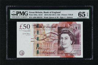 2010 Great Britain Bank Of England 50 Pound Pick 393a Pmg 65 Epq Gem Unc