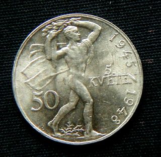 1948 Czechoslovakia Silver Coin 50 Korun Unc 3rd Prague Uprising
