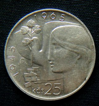 1965 Czechoslovakia Silver Coin 25 Korun Unc 20th Liberation