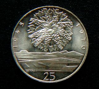 1970 Czechoslovakia Silver Coin 25 Korun Unc 25th Liberation