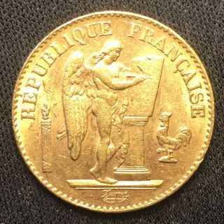 20 French Francs 1897 - A Gold Coin Au,  / Bu France " Lucky Angel " -