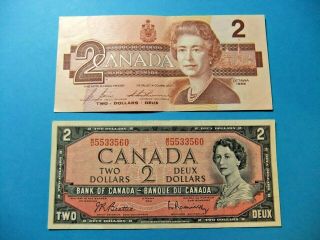 2 Bank Of Canada 2 Dollar Notes,  Vf/ef From 1954 And 1986 -