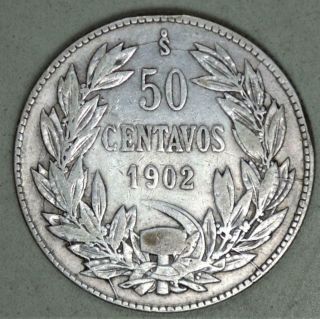 Chile 1902 - S 50 Centavos Silver Coin