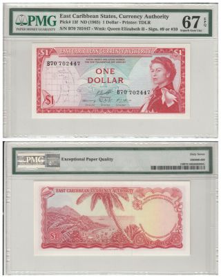 East Caribbean States Pick 13f Nd1965 1dollar Pmg67 Epq Gem