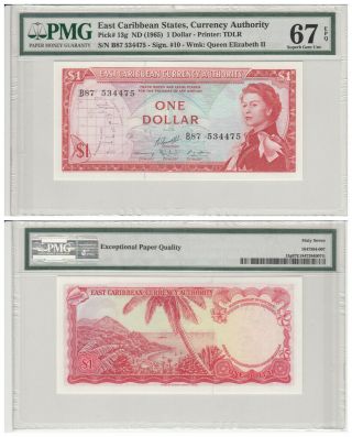 East Caribbean States Pick 13g Nd1965 1dollar Pmg67 Epq Gem