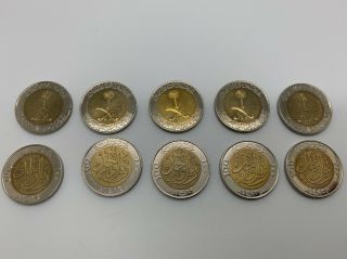 Saudi Arabia 1999 Unc 10x 1riyal 100 Halalah King Fahed Bi - Metallic Km 66 Coins