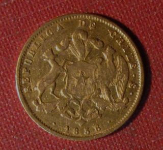 1856 Chile 2 Peso Gold Coin - First Year Of Issue,  Better Date,  Example