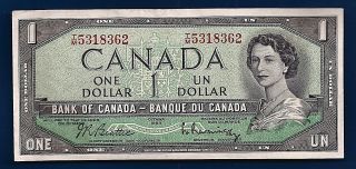 Canada 1954 Canadian One 1 Dollar Bill Note Prefix T/m Au