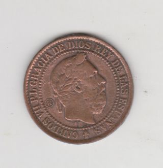 Spain 1875 Copper 5 Centimos Scarce Pretender Coinage