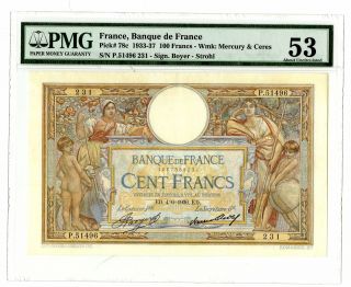 Banque De France 100 Francs 1936 P - 78c Pmg About Uncirculated 53 Scarce
