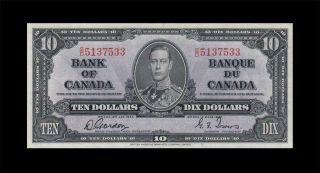 1937 Bank Of Canada Kgvi $10 Gordon & Towers " S/d " ( (aunc))