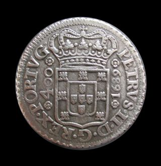 Portugal 400 Reis Cruzado Porto 1689 Silver Pedro Ii Km 154.  1 1330