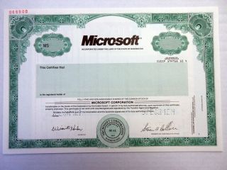 Wa.  Microsoft Corp. ,  2000 Specimen Stock Certificate,  Xf