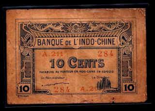 French Indochina 10 Cents 1919 P - 44 Vf