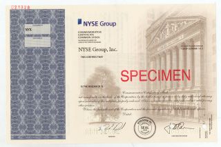 Ny.  York Stock Exchange Nyse Group Commem Stock Cert Specimen 2006 Ipo