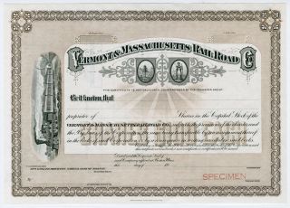 Vermont & Massachusetts Rail Road Co. ,  1910s Capital Stock Specimen Cert,  Xf