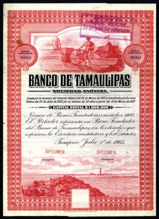 Mexico.  Banco De Tamaulipas S.  A.  1905 Specimen Bond,  Vf Abnc