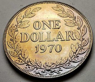 1970 Liberia One Dollar Bu Unc Nicely Color Toned Coin