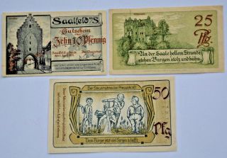 SAALFELD SAALE NOTGELD 10,  25,  50 PFENNIG 1921 EMERGENCY MONEY GERMANY (5878) 2