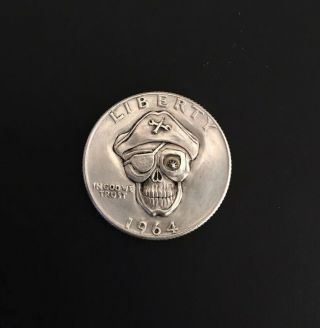 Hobo Nickel.  Hand Carved Silver Washington Quarter 1964