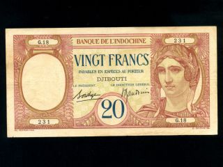 Djibouti/french Somaliland:p - 7,  20 Francs,  1928 - 38 Vf