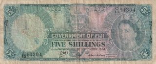 Fiji 5 Shillings Banknote 1.  9.  1964 P.  51d Very Good
