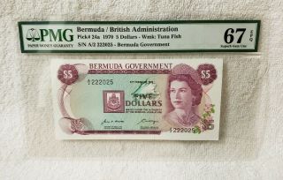 1970 Bermuda/british Administration Pick 24a $5 Dollars Pmg 67 Epq