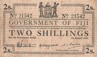 Fiji 2 Shillings Banknote 1.  1.  1942 P.  50a Almost Fine