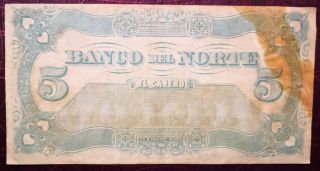 SCARCE BANKNOTE 5 PESOS JANUARY 01.  1882 BANCO DEL NORTE COLOMBIA XF PICK S682 3