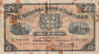 Scotland 1 Pound Banknote 1.  11.  1944 P.  258b Good