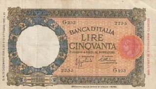 Italy 50 Lire Banknote 16.  12.  1936 P.  54a Fine