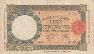 Italy 50 Lire Banknote 21.  10.  1938 P.  54b Almost Fine