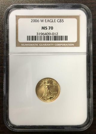 2006 W $5 Gold Eagle 1/10 Oz Ngc Graded Ms70 Burnished