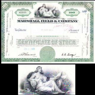 Marshall Field & Company Il 1965 Stock Certificate Green