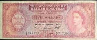 British Honduras $5 Dollars 1973 P 30 Queen Elizabeth Qeii Belize Scarce Date