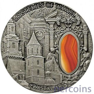 Niue 2013 Crystal Art Castle Of Wawel 2 Oz Pure Silver Coin Agate Insert Perfect