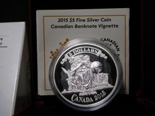 P67 Canada 2015 Silver $5 Canadian Banknote Vignette Proof W/ Box &