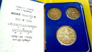 Thailand 1963 King Rama Ix 36th Birthday [3 Coin Set]royal In Case