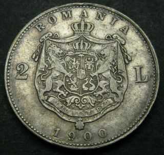 Romania 2 Lei 1900 - Silver - Carol I.  - Vf - 2732