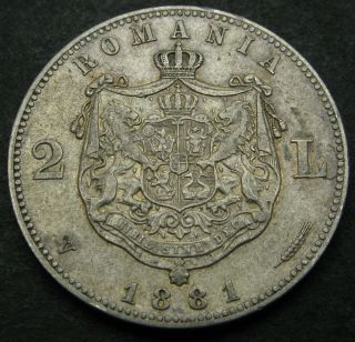 Romania 2 Lei 1881 V - Silver - Carol I.  - Vf/xf - 2731
